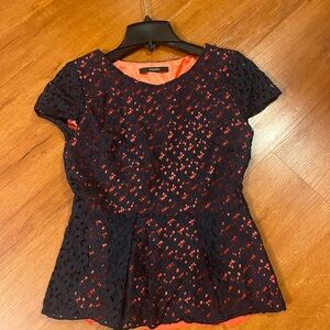 Tahari Black and Red Lace Blouse